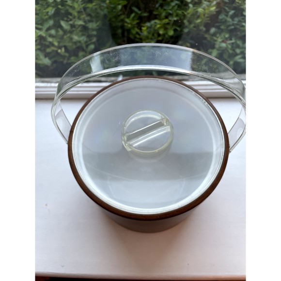 Vintage Georges Briard Tan Faux Leather Ice Bucket w/ Lucite Handle MCM - Picture 8 of 8
